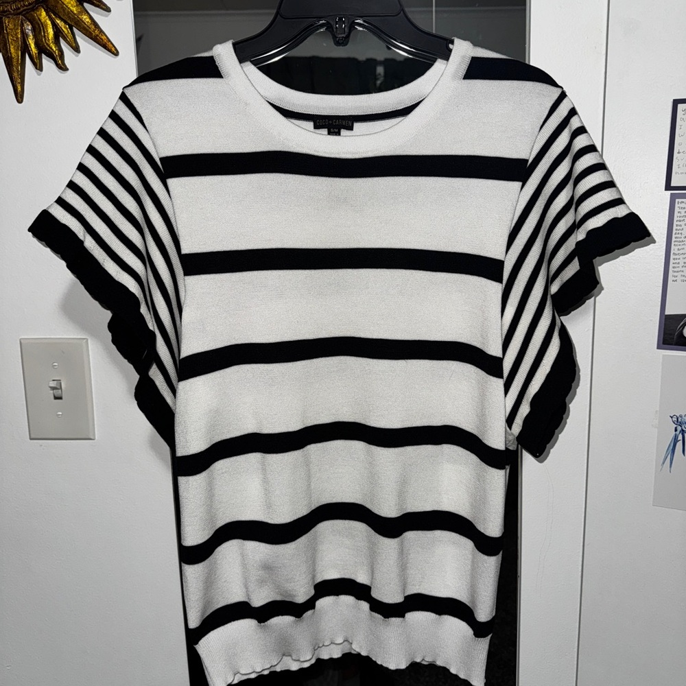 Coco + Carmen Black and White Striped Short-Sleeve Knit Top